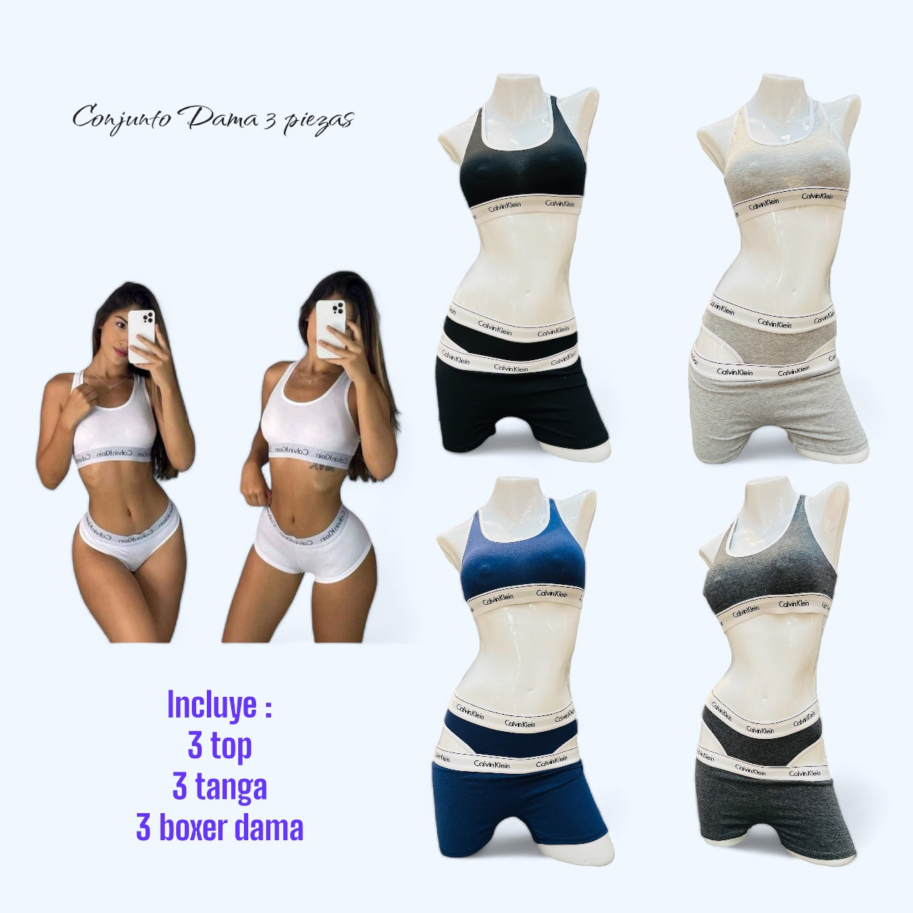 👙TRIO ROPA INTERIOR PARA DAMA PACK X 3 🔥 SUPER COMBO 3TOPS, 3 TANGAS Y 3 BOXER CONTROL ABDOMEN🔥