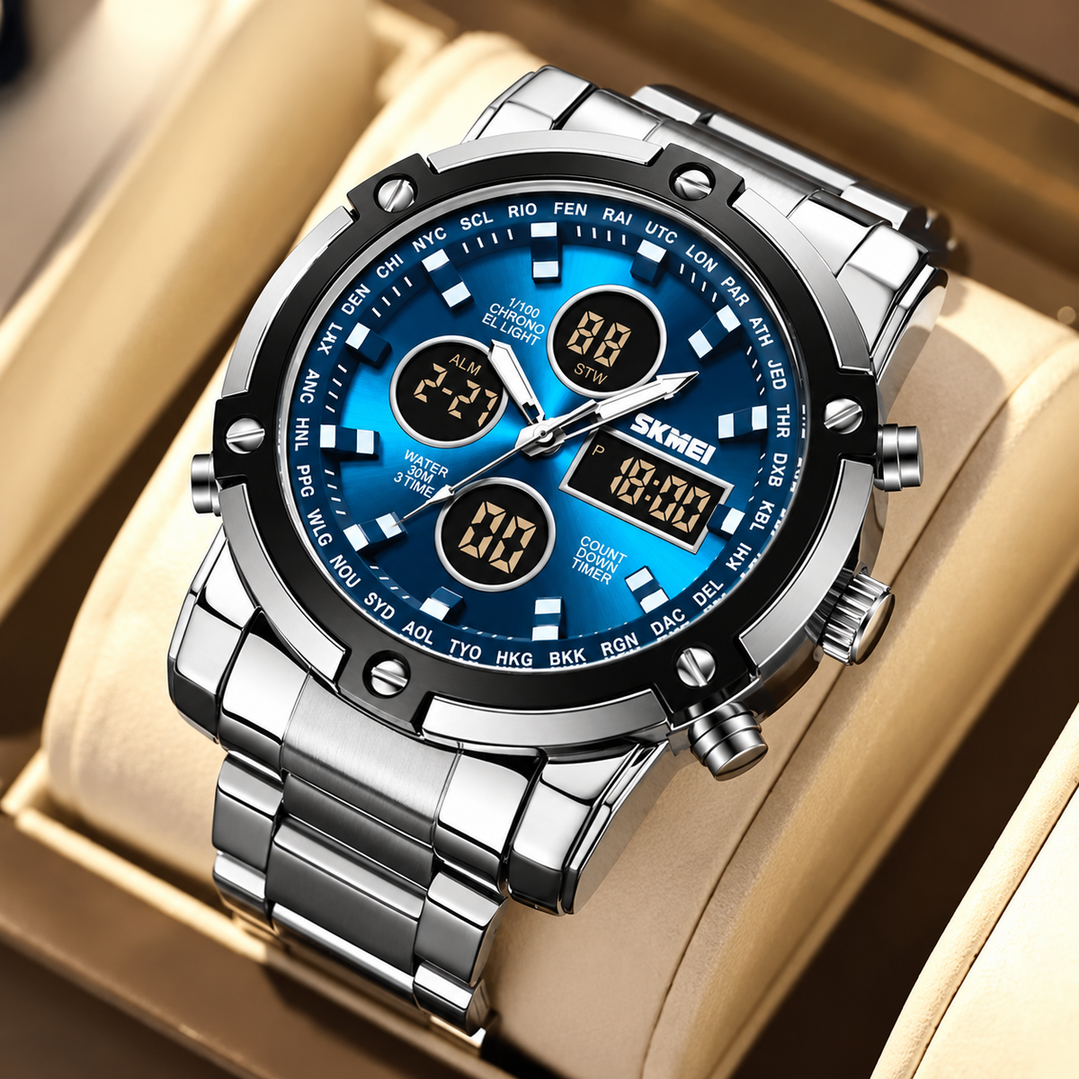 Reloj Hombre SKMEI 1389 Premium Acero Inoxidable Digital y Análogo