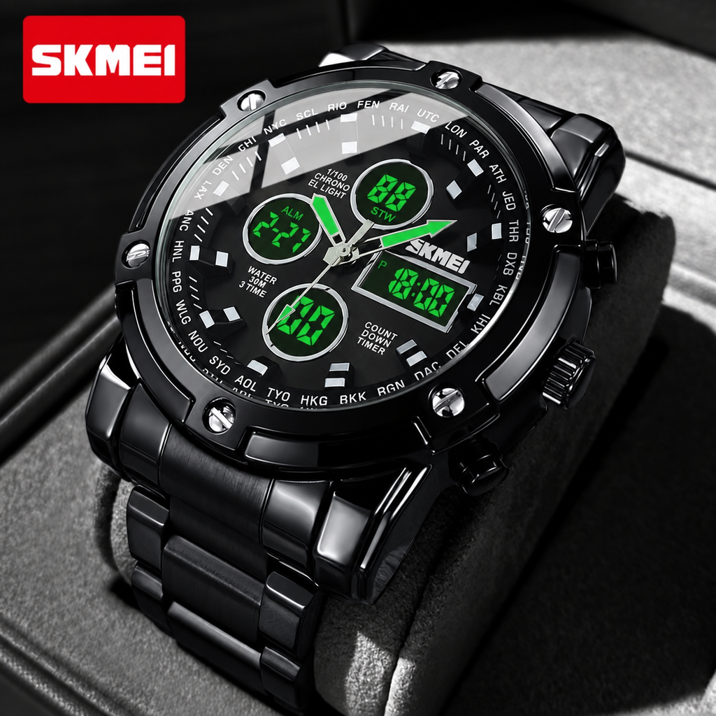 Reloj Hombre SKMEI 1389 Premium Acero Inoxidable Digital y Análogo