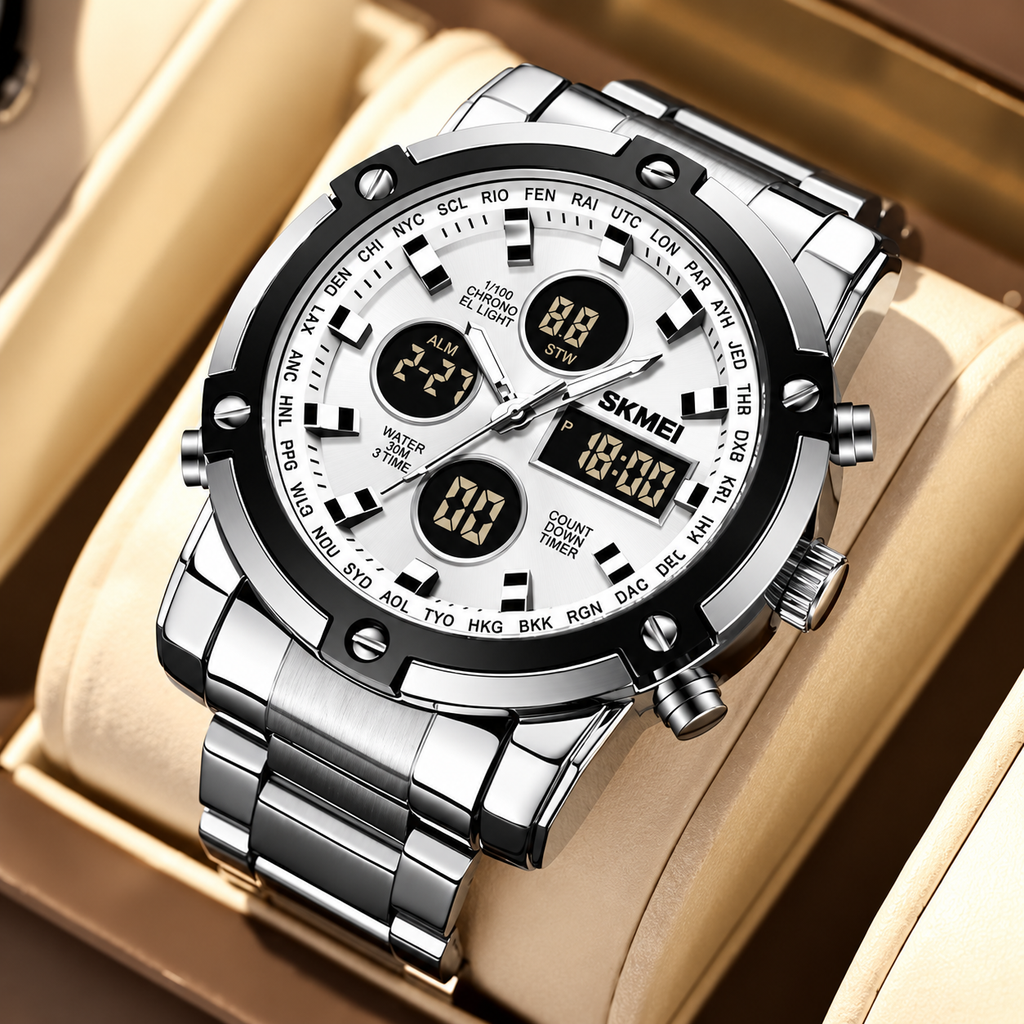 Reloj Hombre SKMEI 1389 Premium Acero Inoxidable Digital y Análogo