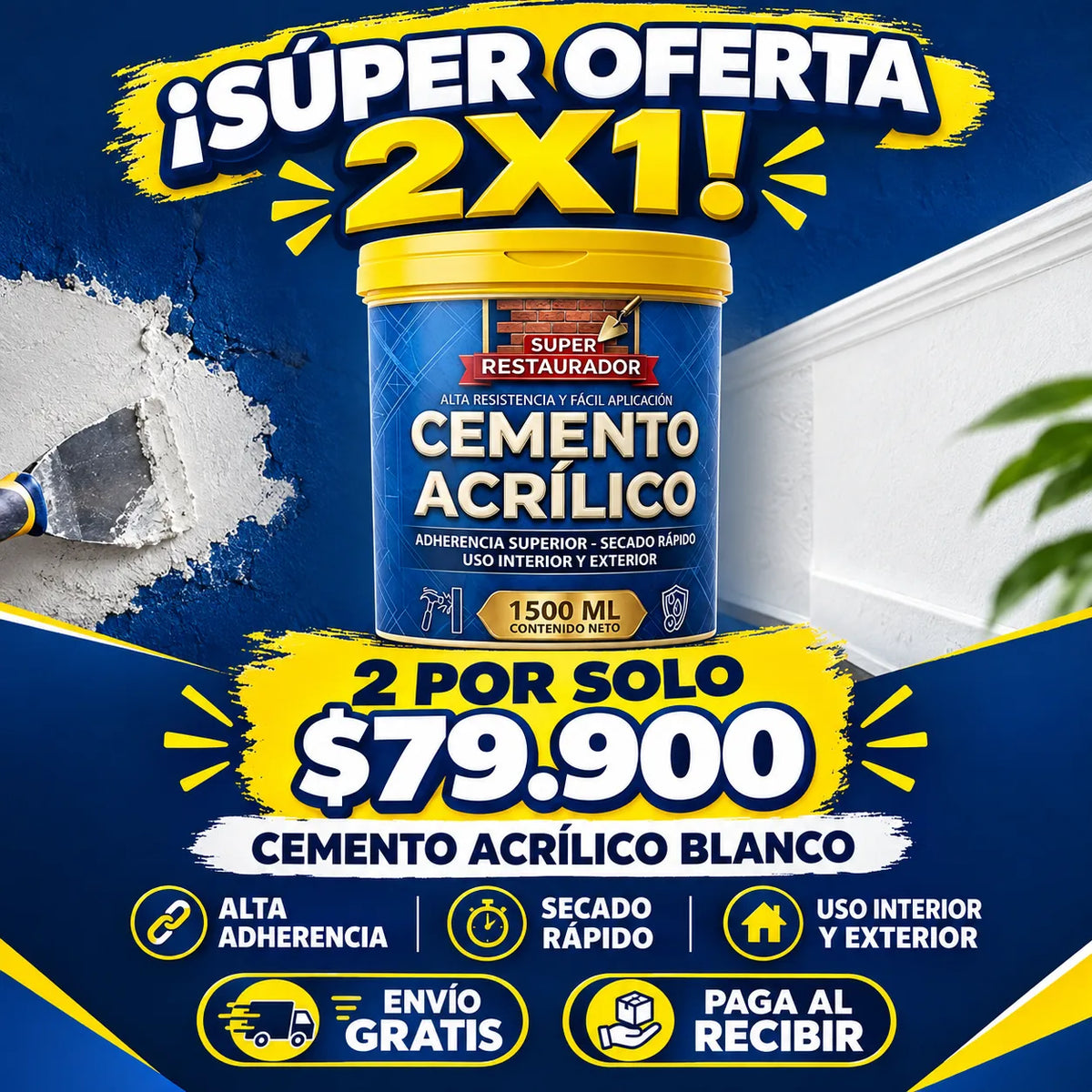 2X1 CEMENTO ACRILICO HIPERMEABILIZANTE MAS OBSEQUIO