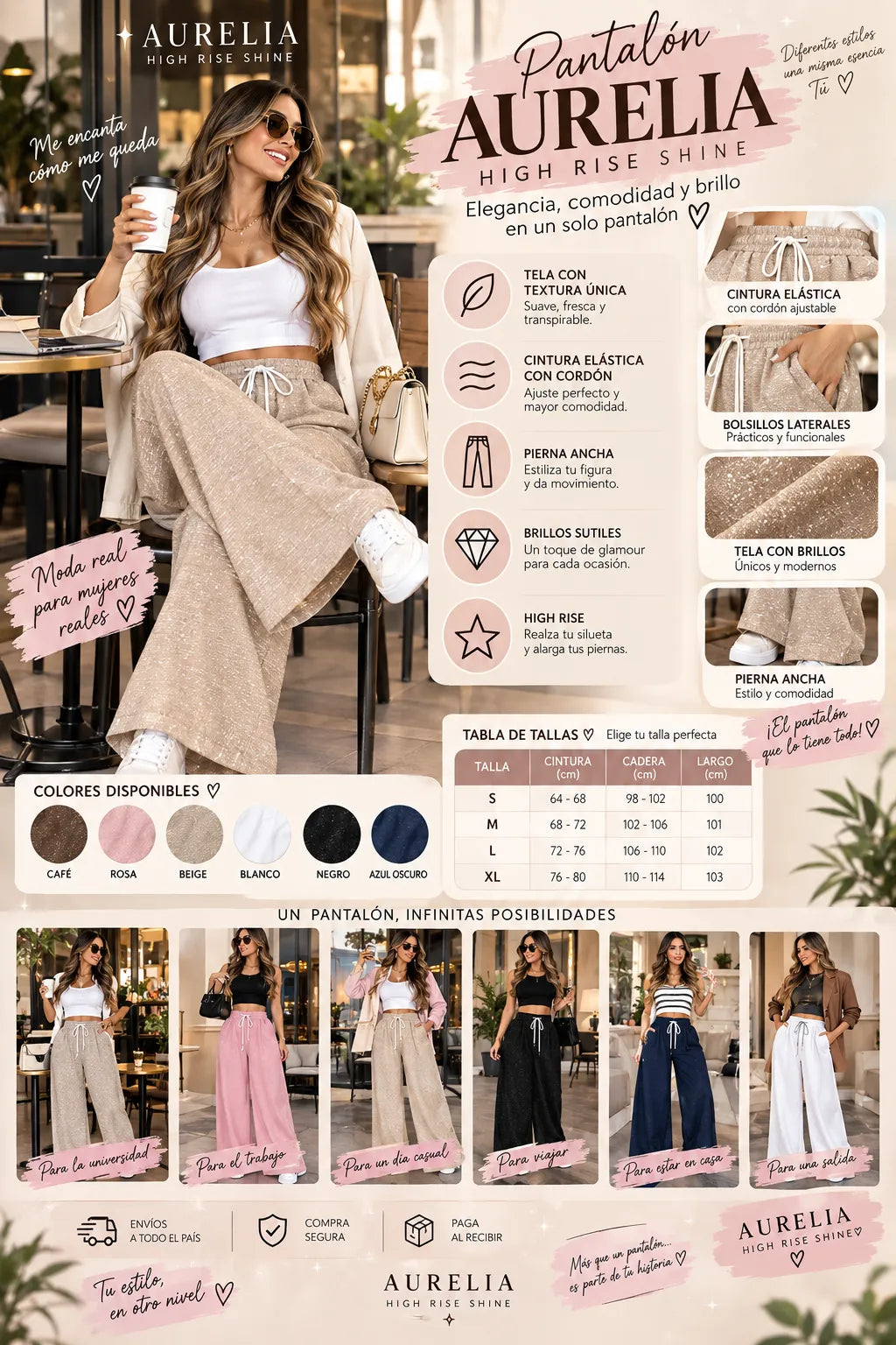 Pantalón AURELIA – High Rise Shine. Elegancia y Glamour con Brillos Sutiles