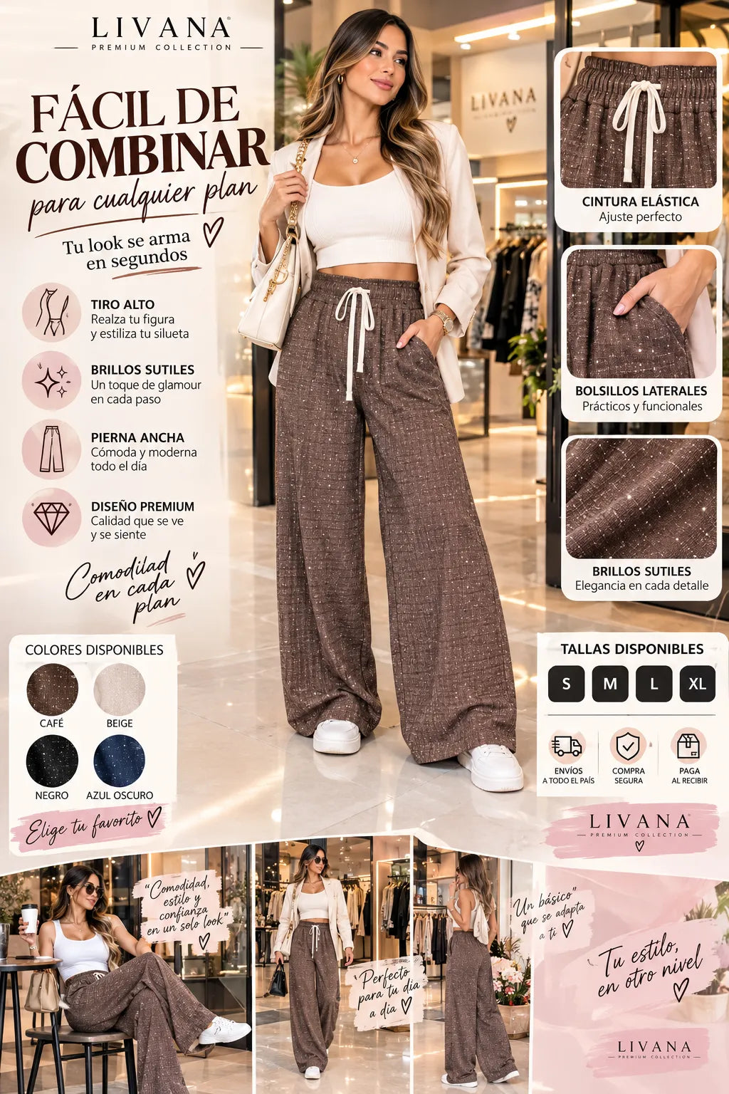 Pantalón AURELIA – High Rise Shine. Elegancia y Glamour con Brillos Sutiles